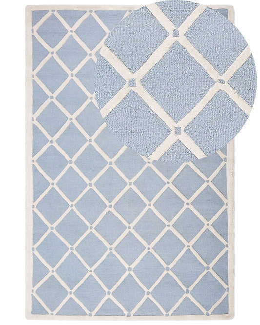 Teppich Wolle hellblau 160 x 230 cm marokkanisches Muster Kurzflor DALI