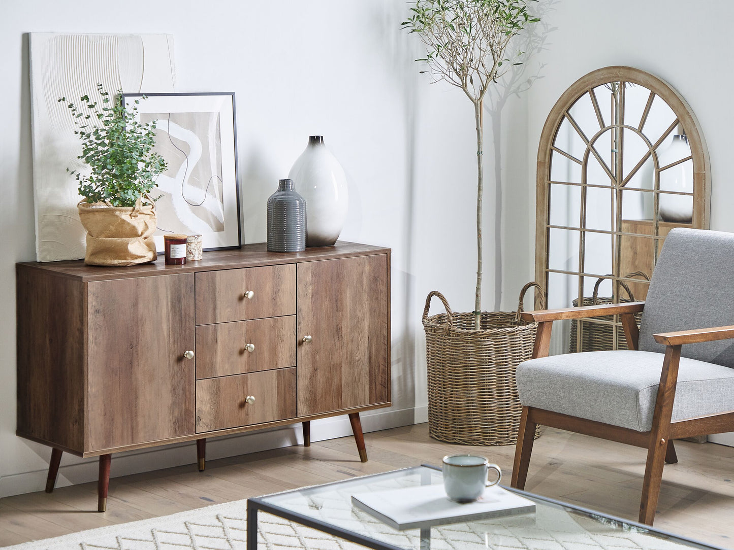 Sideboard mit 2 Türen ULIKA 71 cm Holzoptik Dunkelbraun