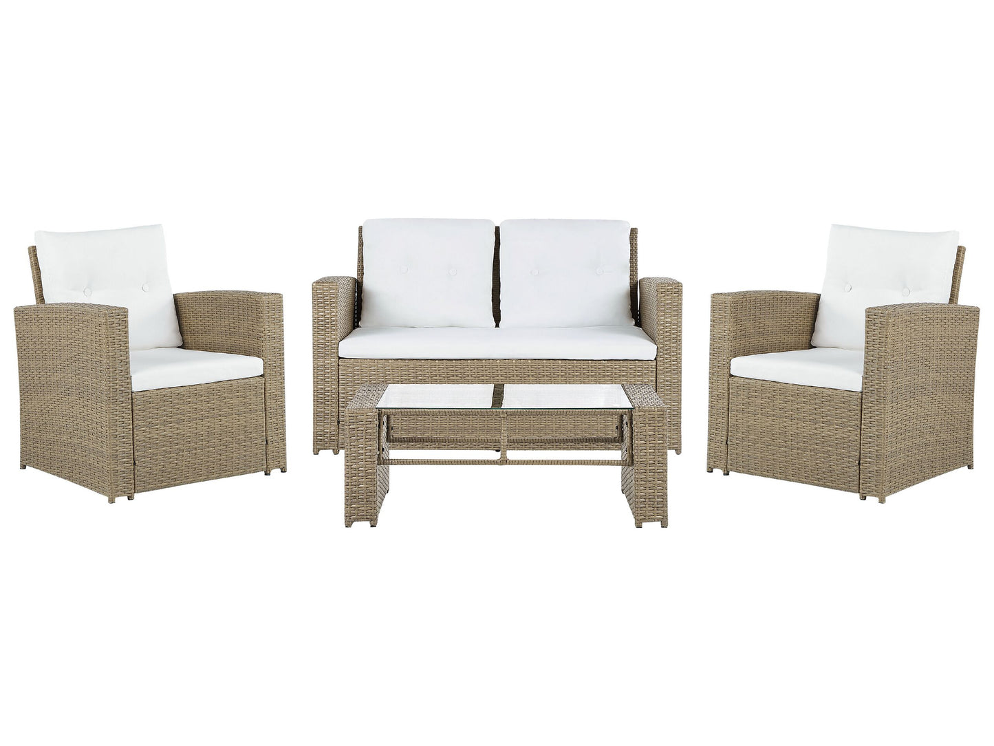Lounge Set mit Tisch 4-Sitzer LUCA Polyrattan Hellbraun