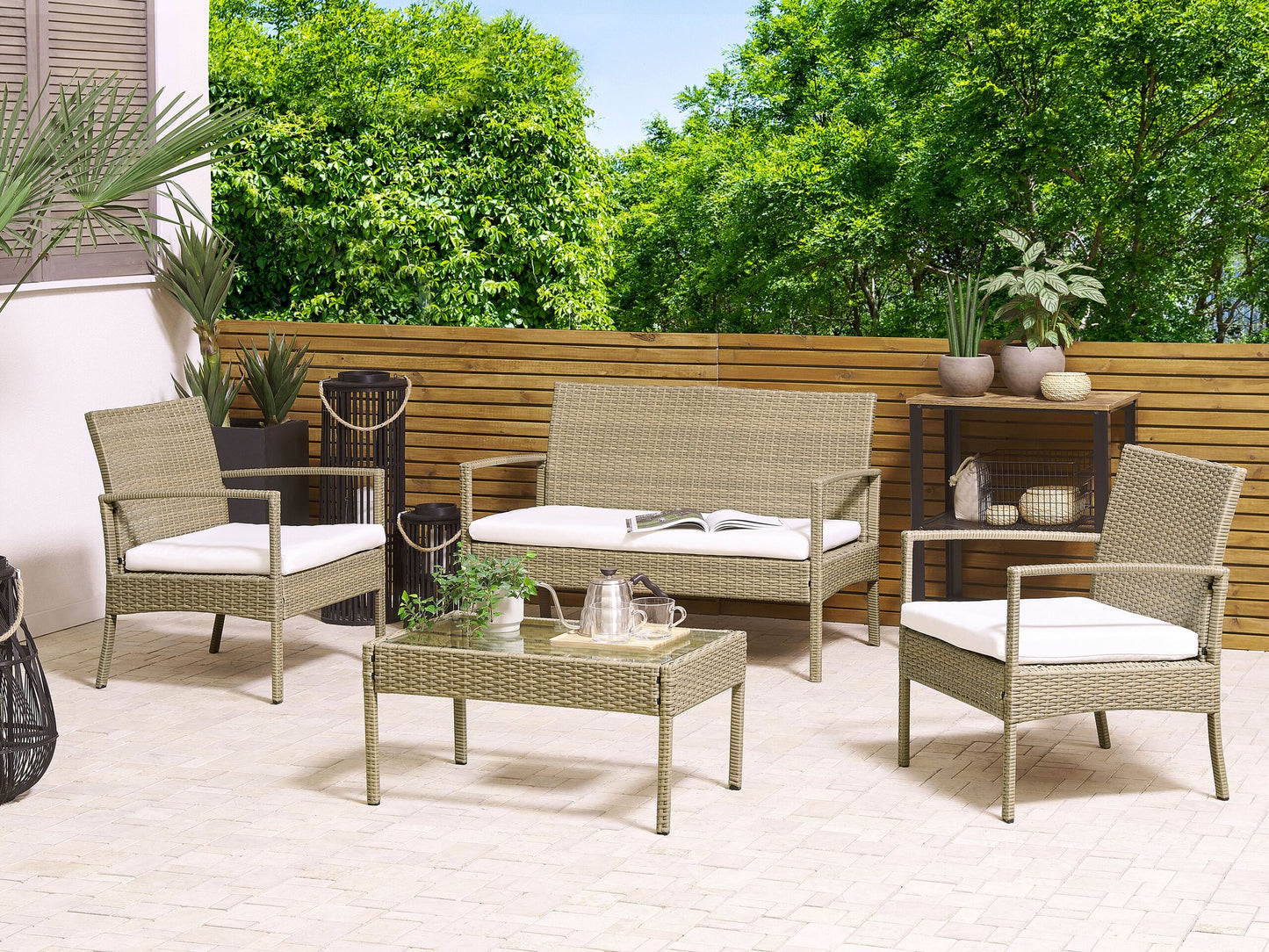 Lounge Set mit Tisch 4-Sitzer MARSALA Polyrattan Hellbraun