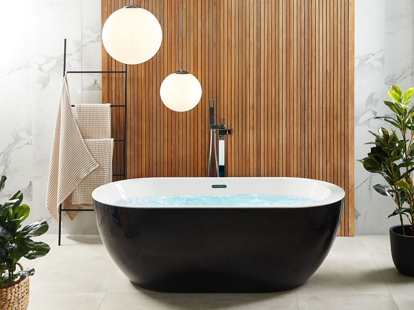 Badewanne freistehend schwarz oval 170 x 80 cm NEVIS
