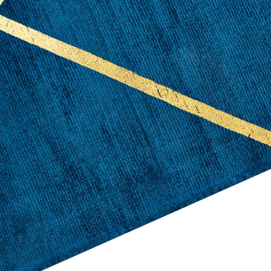 Teppich marineblau / gold 80 x 150 cm geometrisches Muster Kurzflor HAVZA