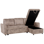Ecksofa mit Schlaffunktion Lederoptik braun linksseitig NESNA