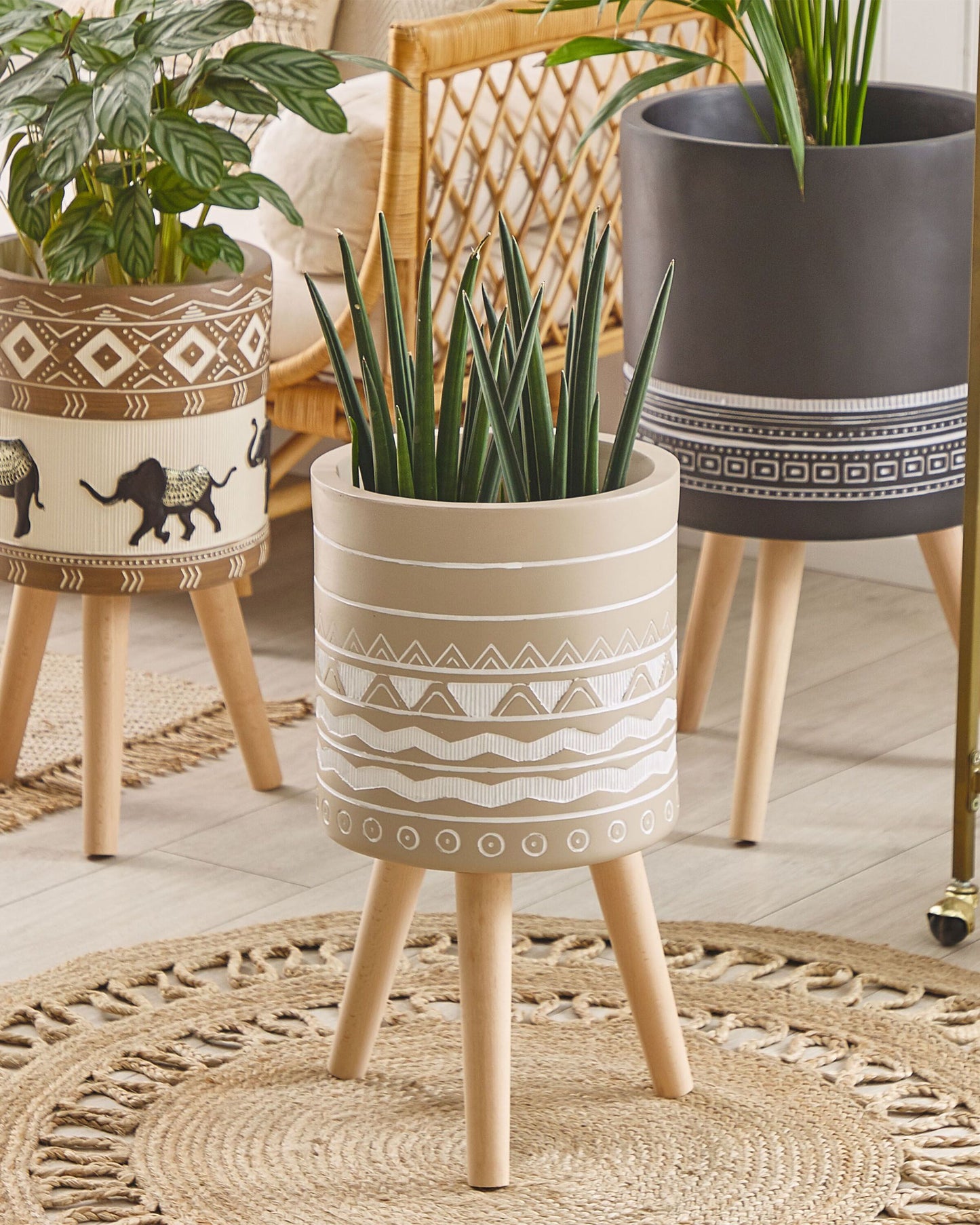 Blumentopf mit Beinen MILINA Keramik 30 cm Beige