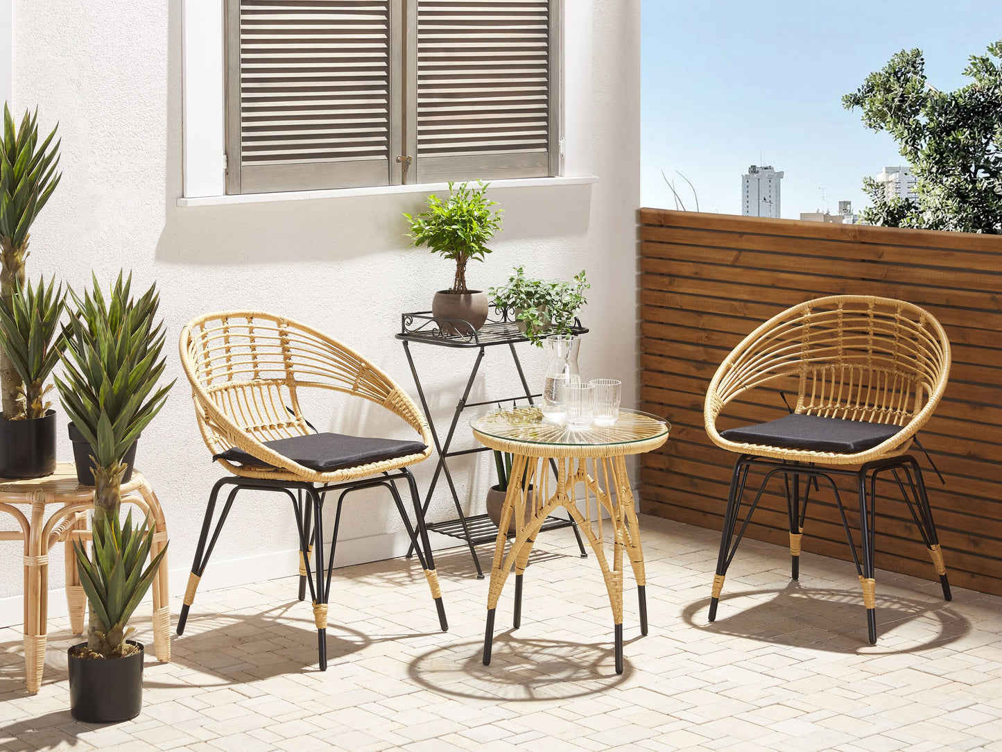Bistro Set inkl. Kissen PELLARO Polyrattan Schwarz