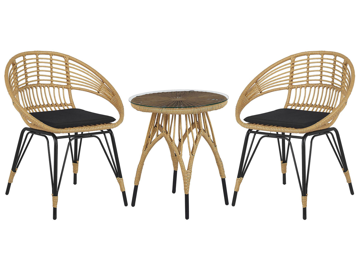 Bistro Set inkl. Kissen PELLARO Polyrattan Schwarz