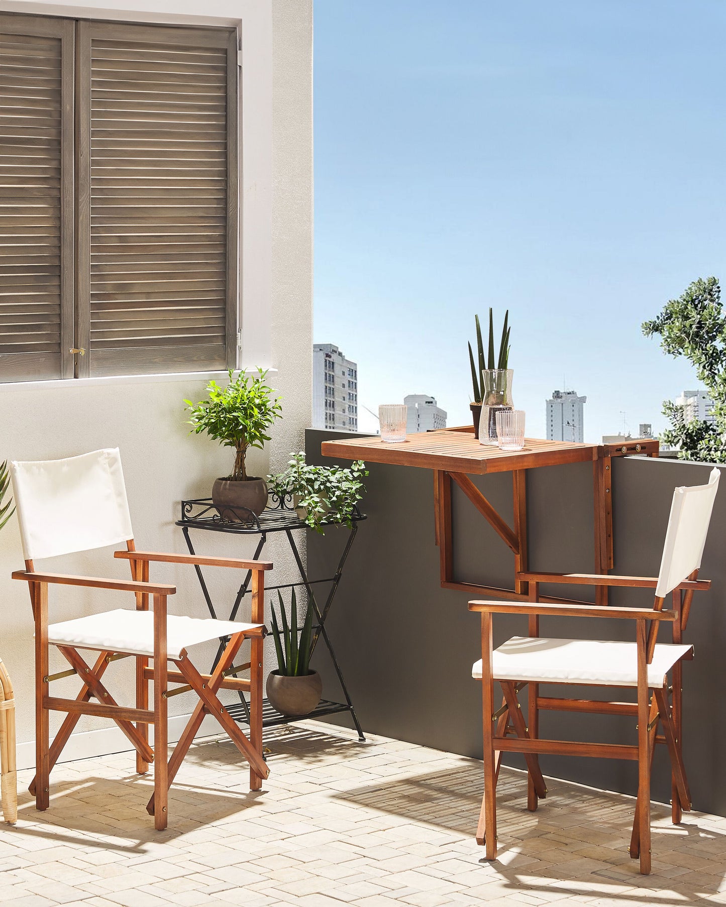 Gartenstuhl 2er Set CINE Akazienholz Cremeweiss