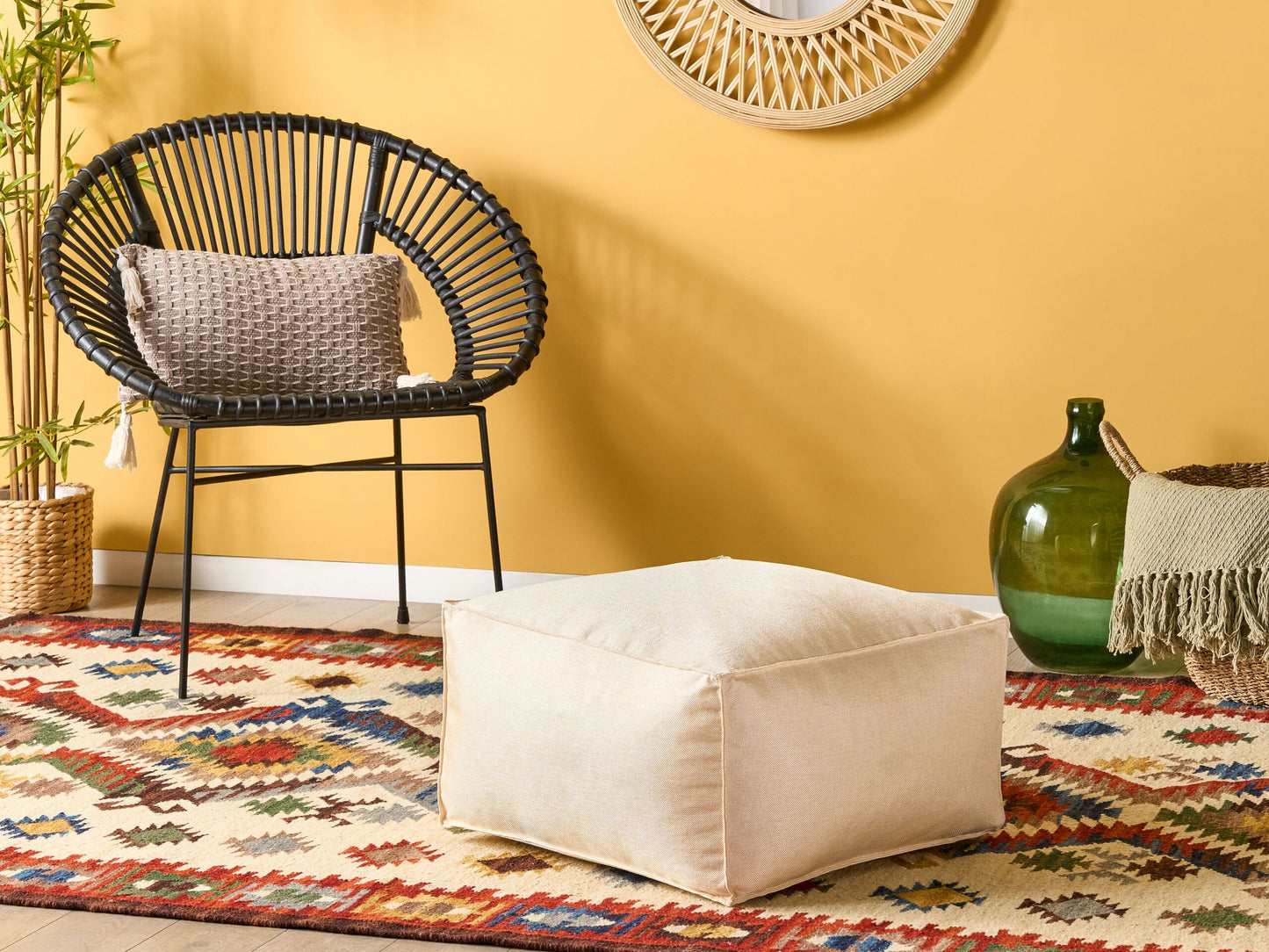 Pouf Leinenoptik hellbeige 50 x 50 x 30 cm MUKKI