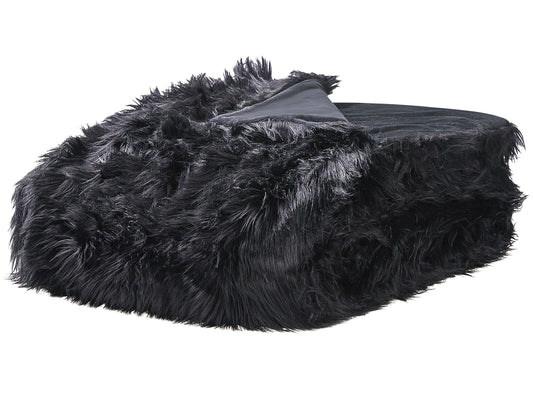 Tagesdecke Felloptik schwarz 200 x 220 cm DELICE