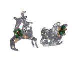Outdoor Weihnachtsbeleuchtung LED silber Rentier mit Schlitten 41 cm ENODAK