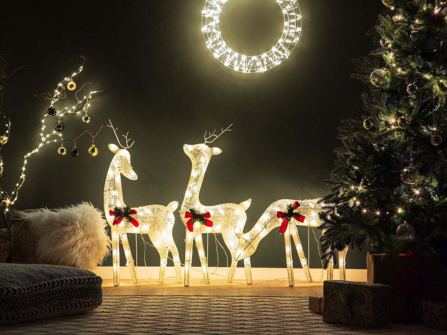 Outdoor Weihnachtsbeleuchtung LED weiss Rentiere 92 cm ANGELI