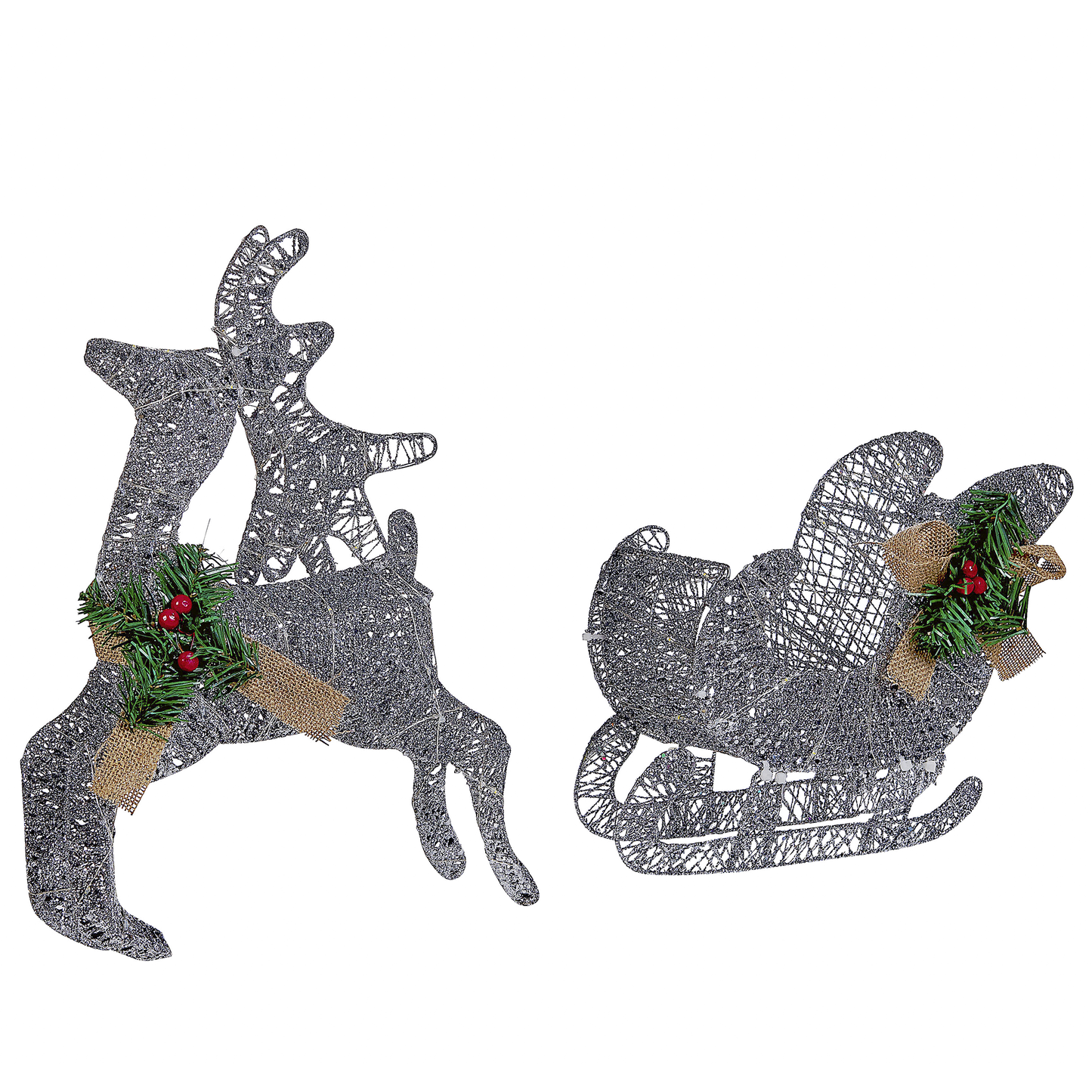 Outdoor Weihnachtsbeleuchtung LED silber Rentier mit Schlitten 41 cm ENODAK