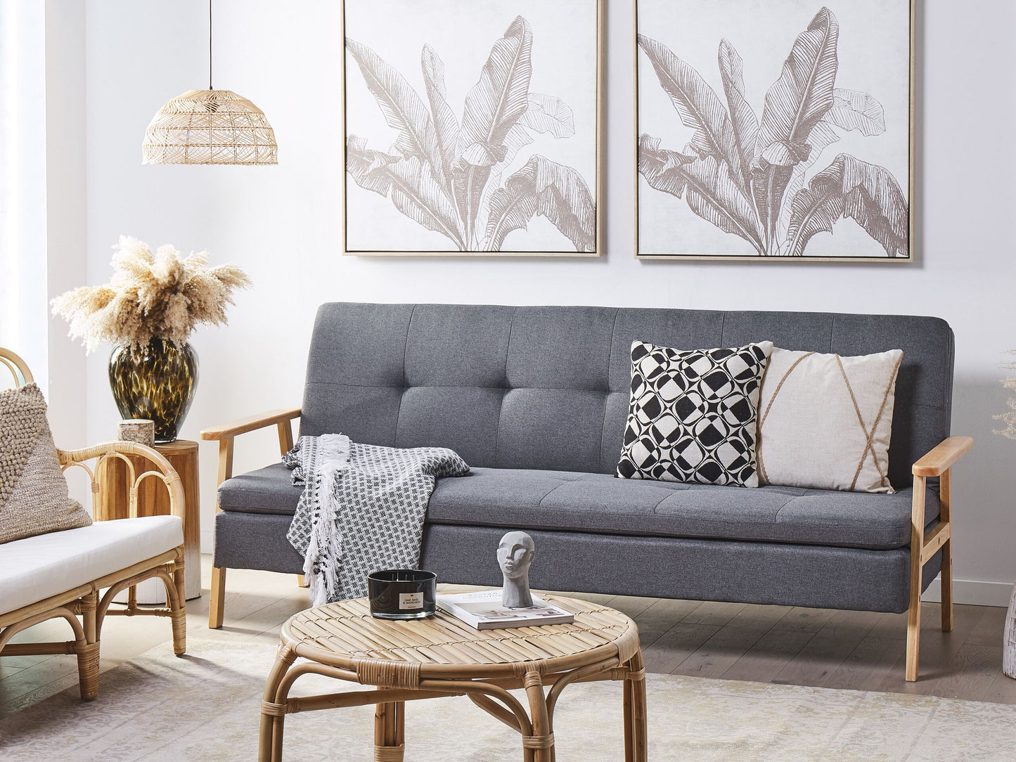 3-Sitzer Schlafsofa Stoff grau / heller Holzfarbton TJORN