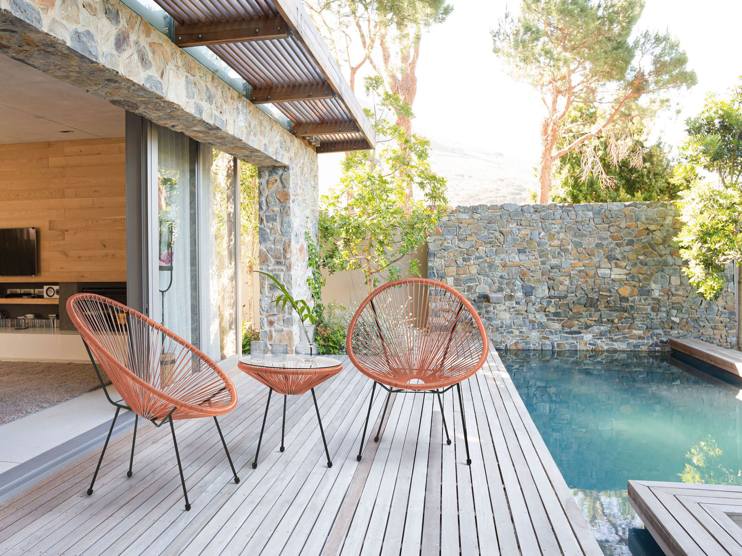 Bistro Set ACAPULCO II Polyrattan Orange