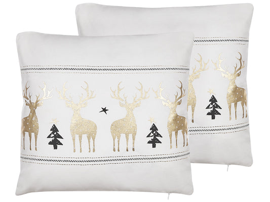 Dekokissen 2er Set DONNER Baumwolle 45 x 45 cm Weiss Weihnachtsmotiv