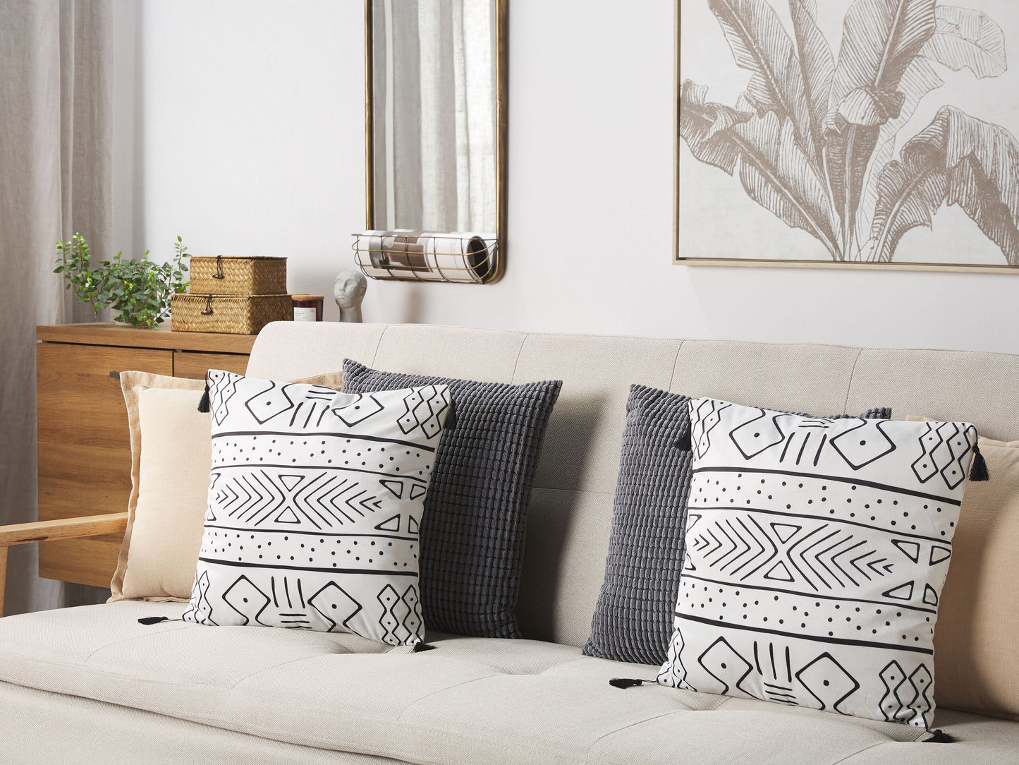 Dekokissen 2er Set SCHEFFLERA Samtstoff 45 x 45 cm Weiss Geometrisches Muster