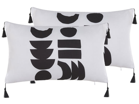 Dekokissen 2er Set LIRIOPE 30 x 50 cm Schwarz / Weiss Geometrisches Muster