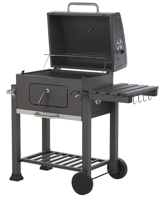 Holzkohlegrill mit Deckel Stahl grau rechteckig rollbar PAVLOF