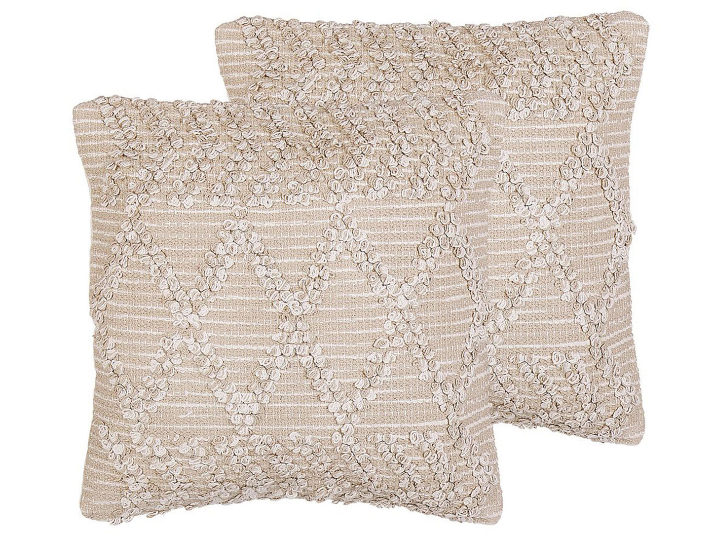 Kissen 2er Set CORYDALIS Baumwolle 45 x 45 cm Geometrisches Muster Stickerei Beige