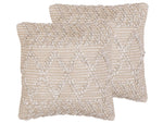 Kissen 2er Set CORYDALIS Baumwolle 45 x 45 cm Geometrisches Muster Stickerei Beige