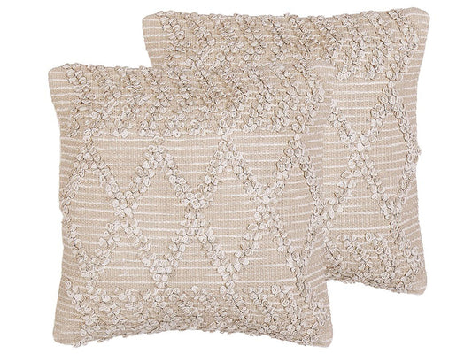 Kissen 2er Set CORYDALIS Baumwolle 45 x 45 cm Geometrisches Muster Stickerei Beige