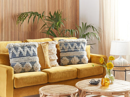 Dekokissen 2er Set EYTELIA Bouclé 45 x 45 cm Blau Geometrisches Muster