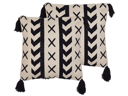 Dekokissen 2er Set DEADNETTLE Baumwolle 45 x 45 cm Beige Geometrisches Muster