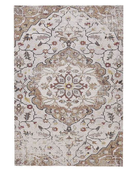 Teppich beige / braun 140 x 200 cm Blumenmuster Kurzflor KATTAKKADA