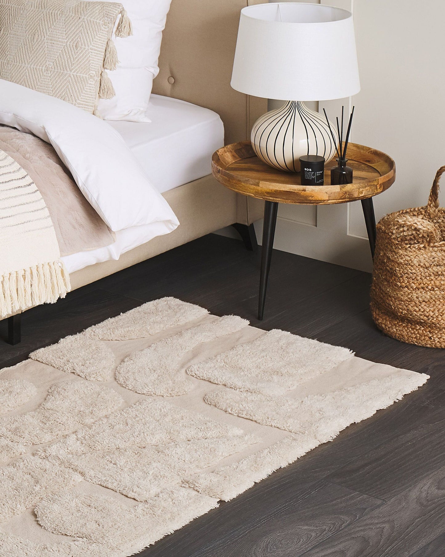 Teppich Baumwolle beige 80 x 150 cm abstraktes Muster Kurzflor DIYADIN