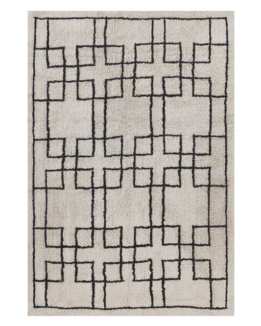 Teppich Baumwolle beige 140 x 200 cm geometrisches Muster Kurzflor TURHAL