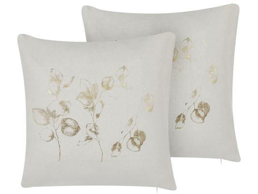 Dekokissen 2er Set GOMPHRENA 45 x 45 cm Hellbeige Pflanzenmuster