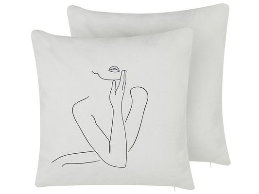 Dekokissen 2er Set MEADOWFOAM Baumwolle 45 x 45 cm Weiss Abstraktes Muster