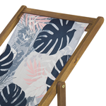 Liegestuhl Akazienholz hellbraun Textil weiss / blau Blättermotiv 2er Set ANZIO