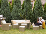 Lounge Set mit Tisch und Ottomane 5-Sitzer FONTI inkl. Kissen Polyrattan Braun