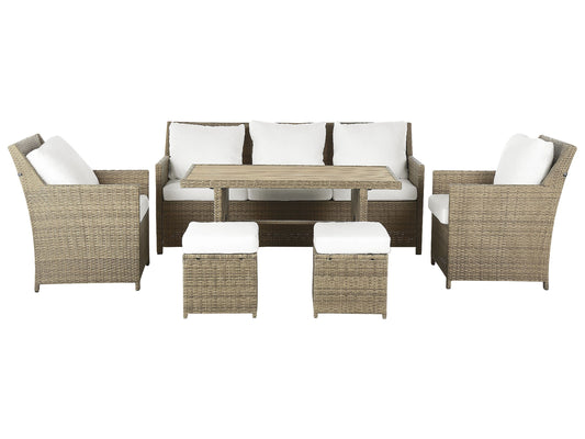 Lounge Set mit Tisch und Ottomane 5-Sitzer FONTI inkl. Kissen Polyrattan Braun