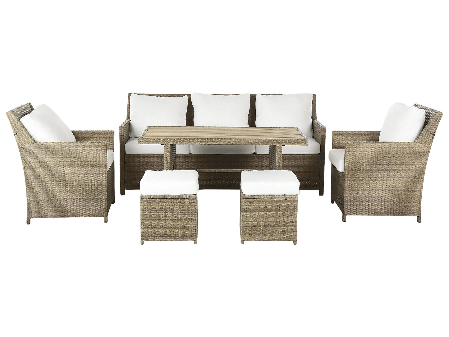 Lounge Set mit Tisch und Ottomane 5-Sitzer FONTI inkl. Kissen Polyrattan Braun