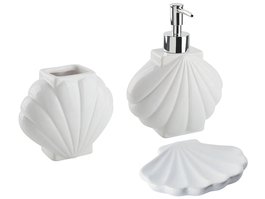 Badaccessoires Set 3-teilig SHELL Keramik Weiss