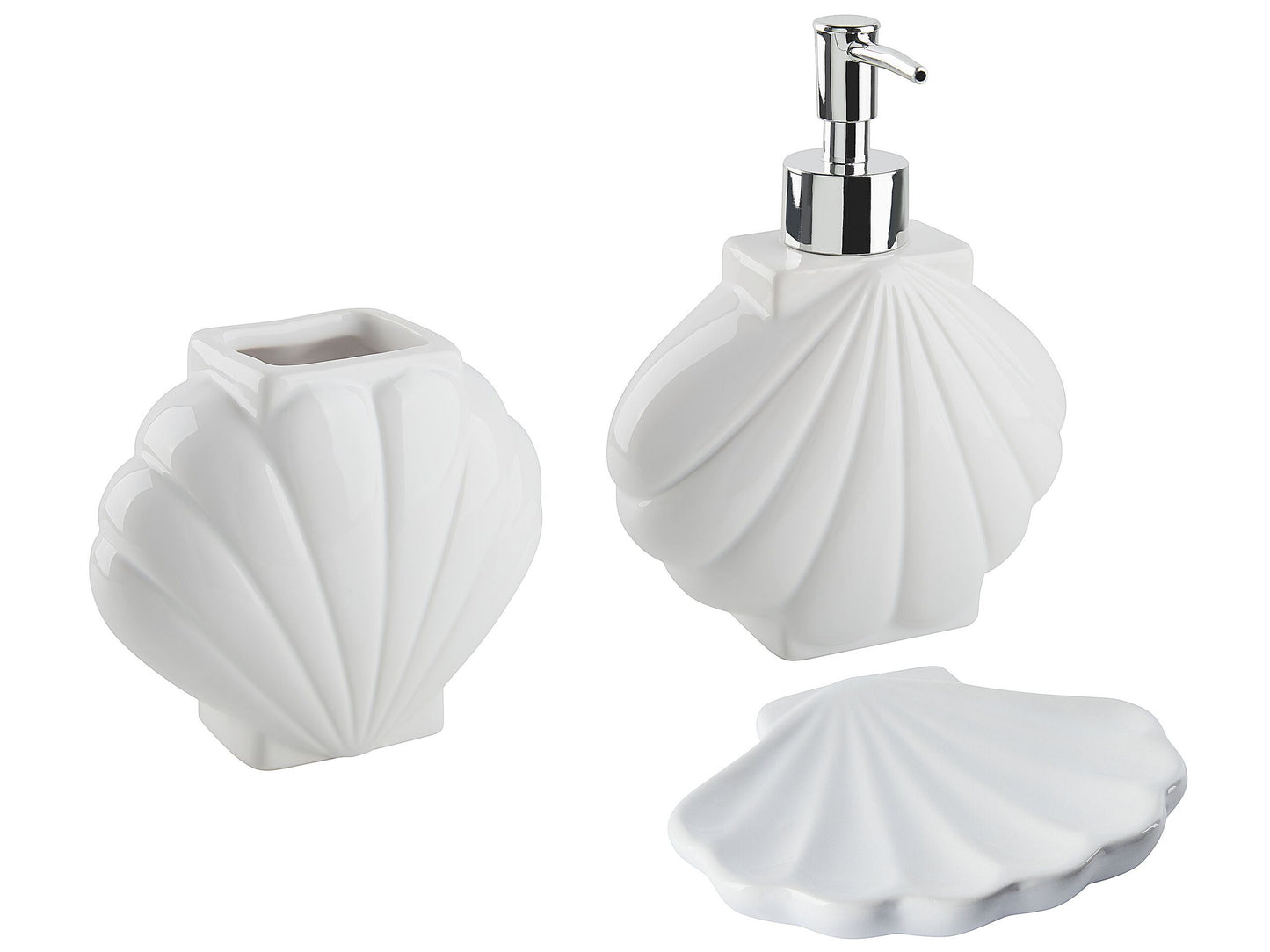 Badaccessoires Set 3-teilig SHELL Keramik Weiss