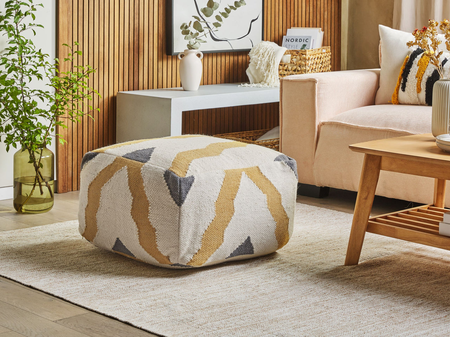 Pouf Wolle beige / gelb / grau 56 x 56 cm ZEUGMA