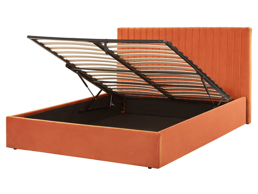 Bett mit Stauraum Samtstoff VION 160 x 200 cm Orange