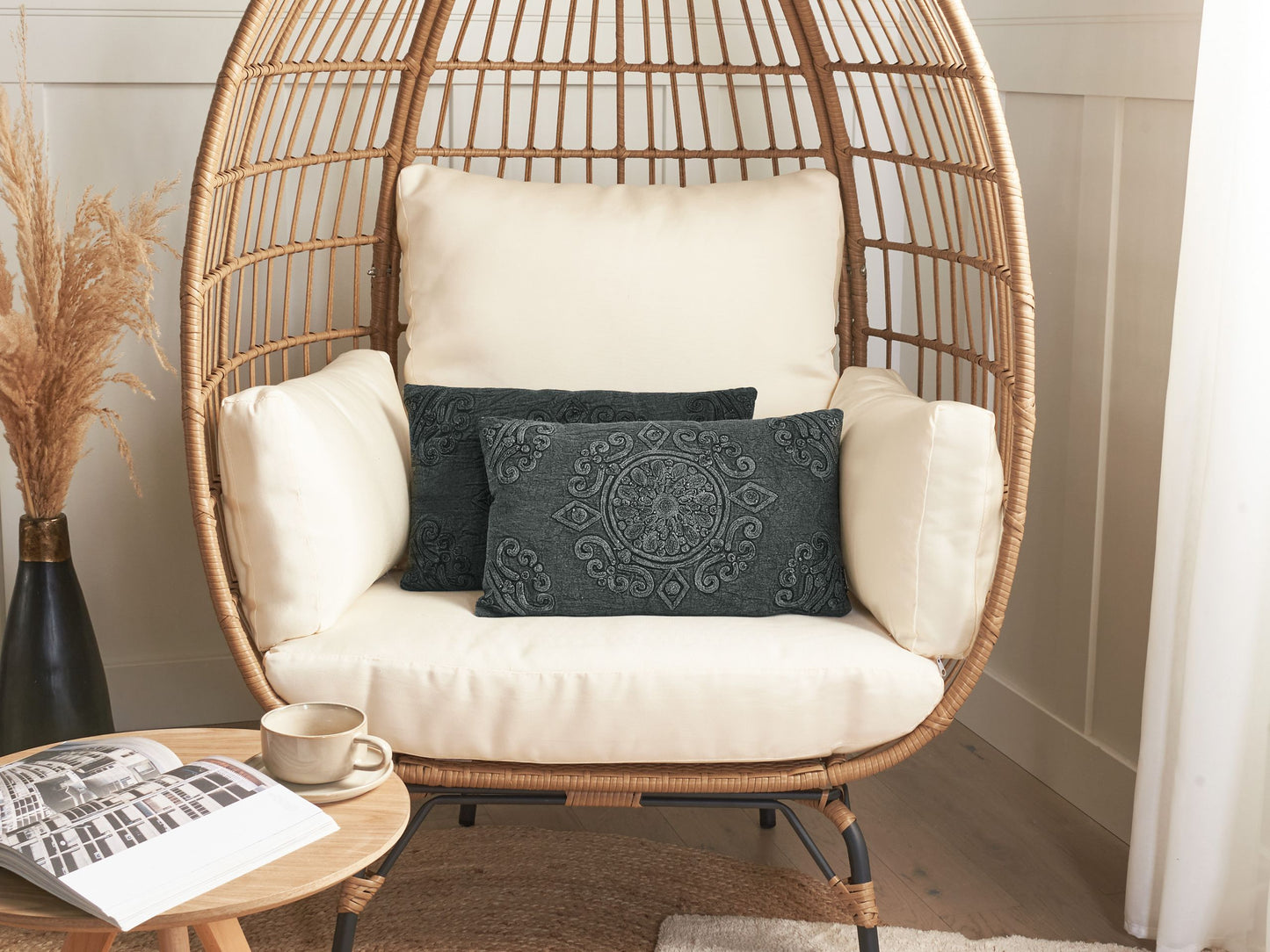 Dekokissen 2er Set VELOOR Baumwolle 30 x 50 cm Dunkelgrau Orientalisches Muster