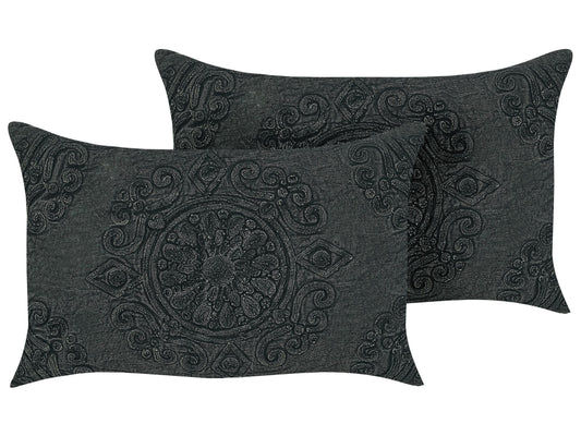 Dekokissen 2er Set VELOOR Baumwolle 30 x 50 cm Dunkelgrau Orientalisches Muster