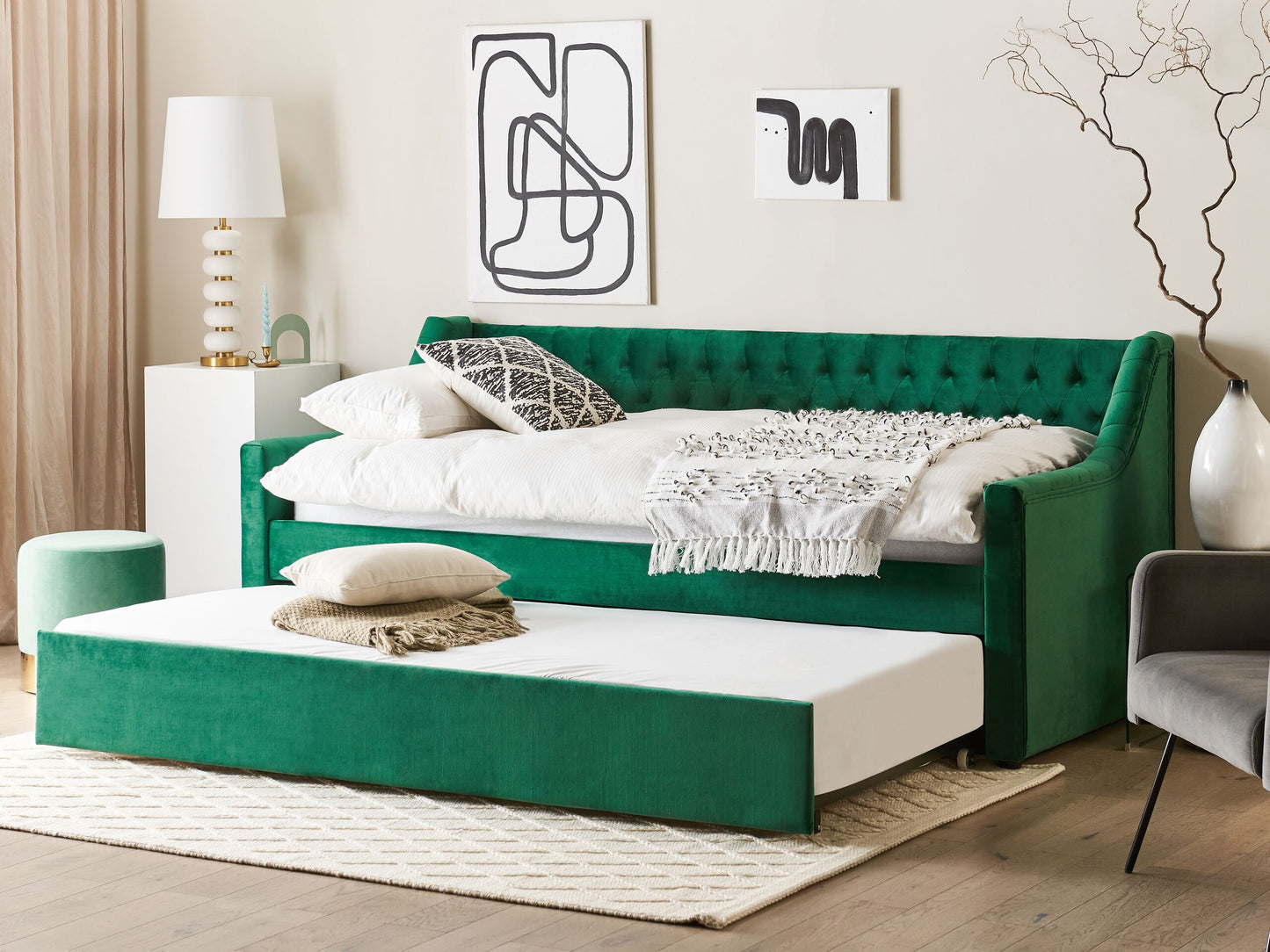 Ausziehbett Samtstoff MONTARGIS 90 x 200 cm Smaragdgrün
