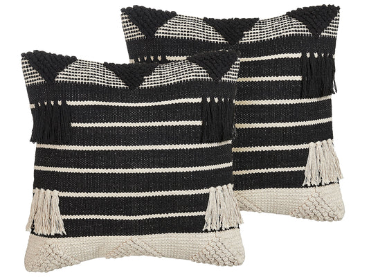 Dekokissen 2er Set CHITTOOR Baumwolle 50 x 50 cm Schwarz Geometrisches Muster