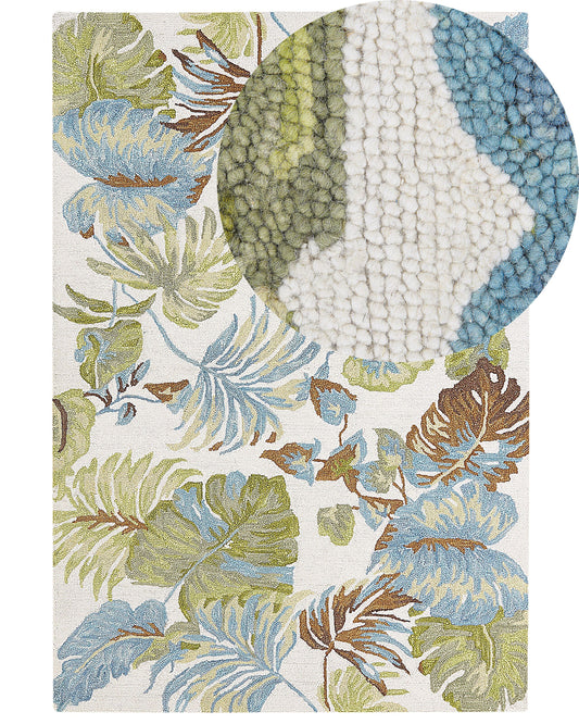 Teppich Wolle mehrfarbig 160 x 230 cm Blattmuster Kurzflor KINIK