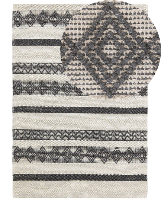 Teppich Wolle beige / grau 160 x 230 cm geometrisches Muster Kurzflor DAVUTLAR