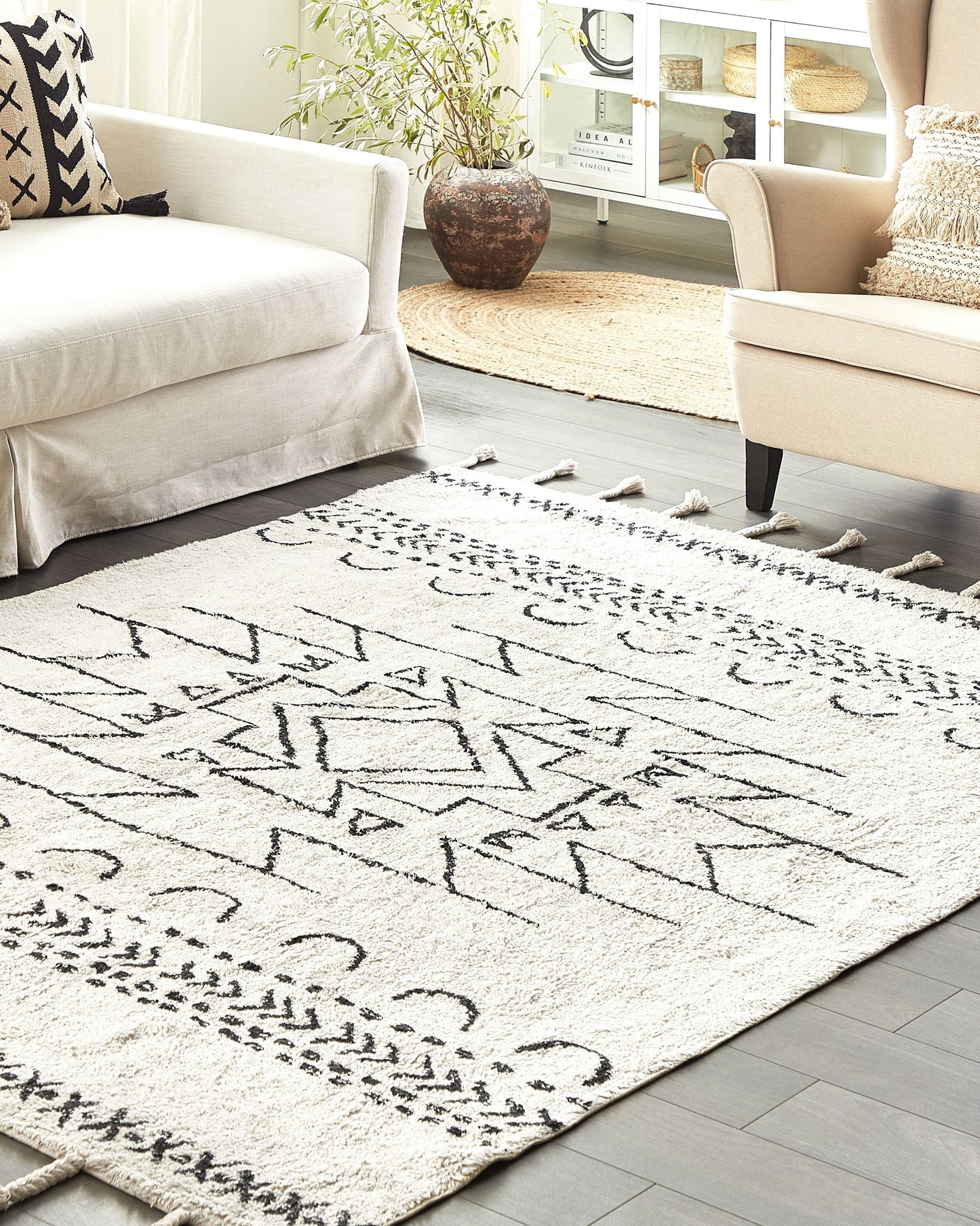 Teppich Baumwolle weiss / schwarz 160 x 230 cm Kurzflor KHOURIBGA
