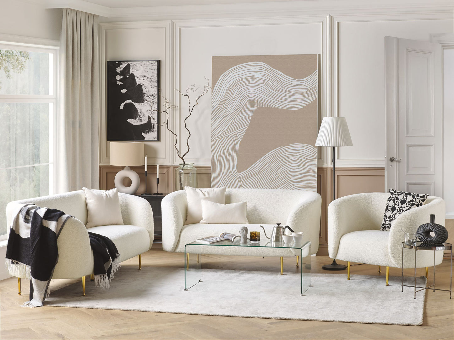 Sofa Set Bouclé weiss 6-Sitzer LOEN