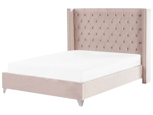 Bett mit Lattenrost Samtstoff LUBBON 180 x 200 cm Pastellrosa