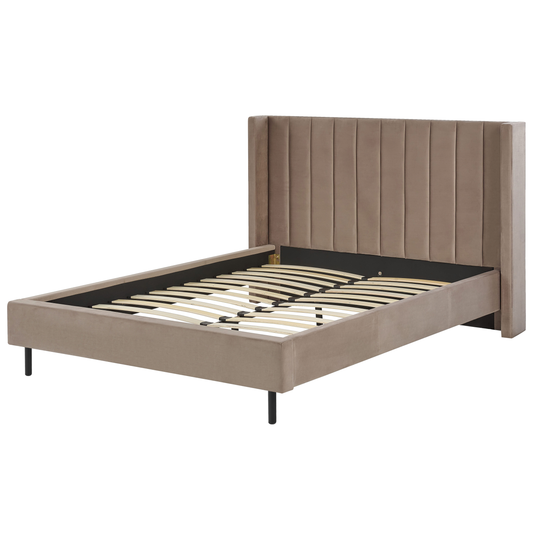 Bett mit Lattenrost Samtstoff VILLETTE 140 x 200 cm Taupe